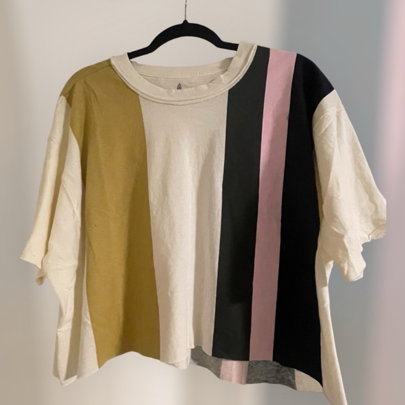 FP Movement Inspire Tee Printed Vertical Multi Colored Stripe Cream/Pink Combo - Picture 5 of 10
